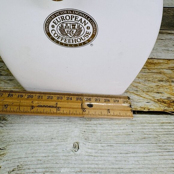 Vintage EUROPEAN COFFEEHOUSE White Gold Letters Ceramic Airtight 8.5"T Canister - Picture 13 of 16